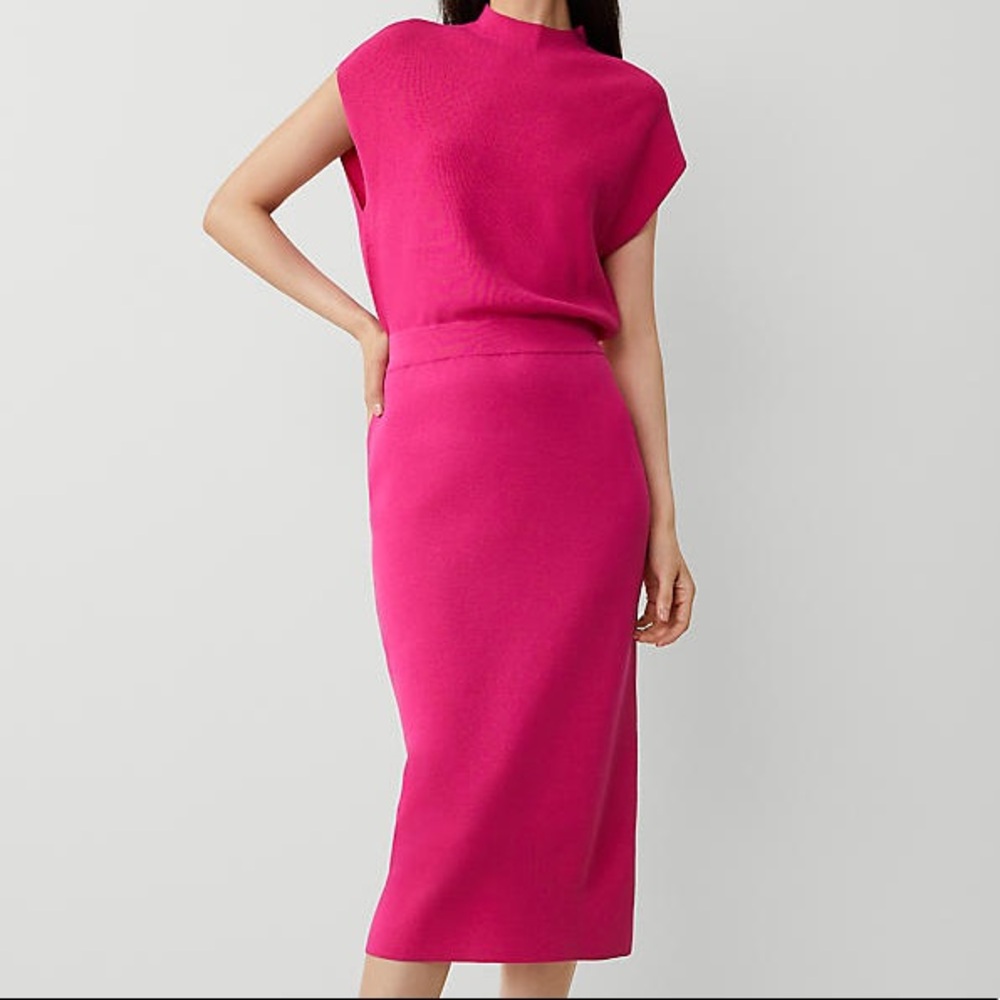 Ann Taylor Ribbed Blouson Sweater Hot Poppy Pink Dress Size Medium Petite MP